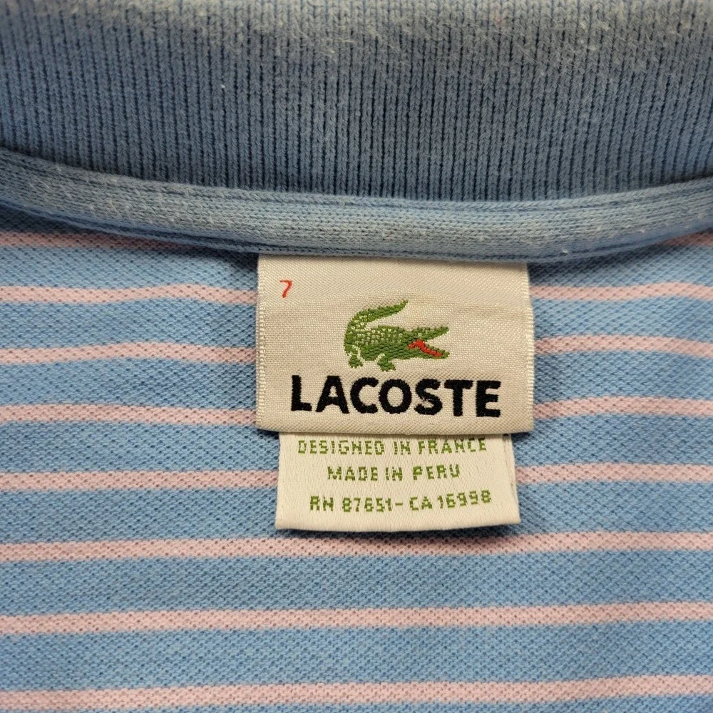 LACOSTE Vintage blue & pink striped polo shirt size 7 or XL